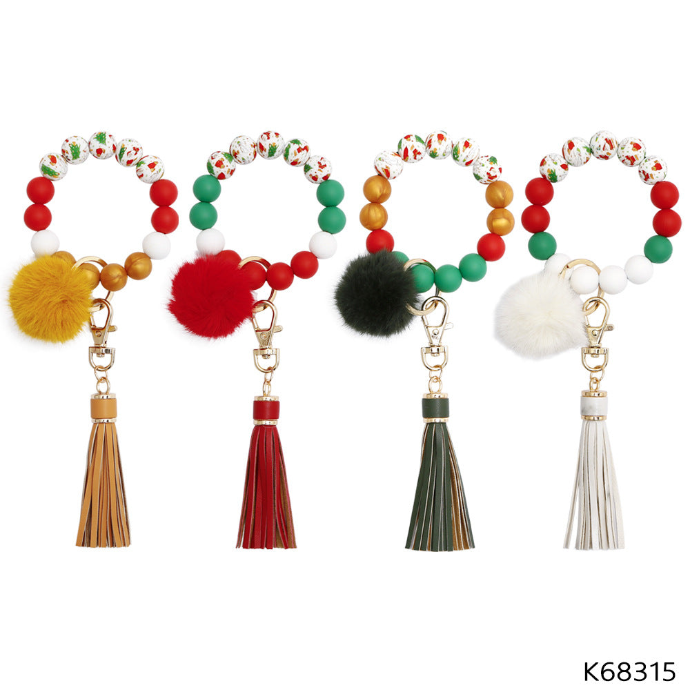 Wholesale Christmas Handmade Woven Silicone Tassel Wrist Keychain